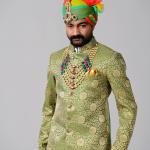 Spring Bug and Golden Brocade Designer Royal Rajputana Achkan | Jaipurio